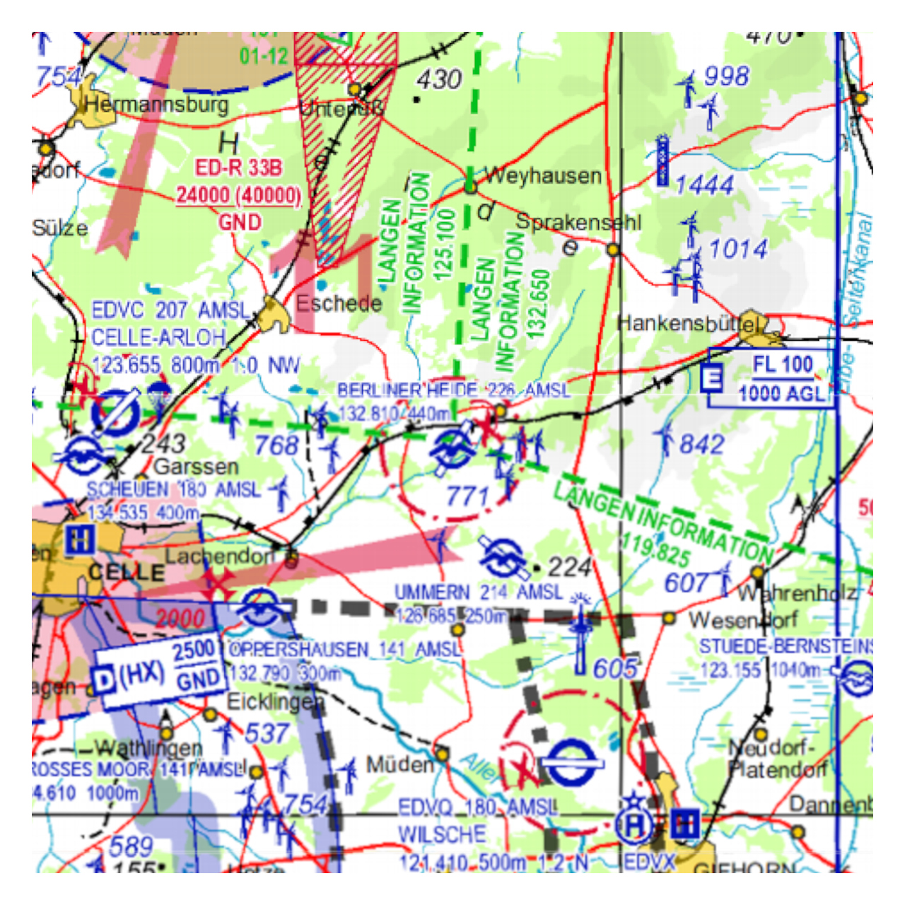 ICAO-Karte der Umgebung des Flugplatzes Berliner Heide